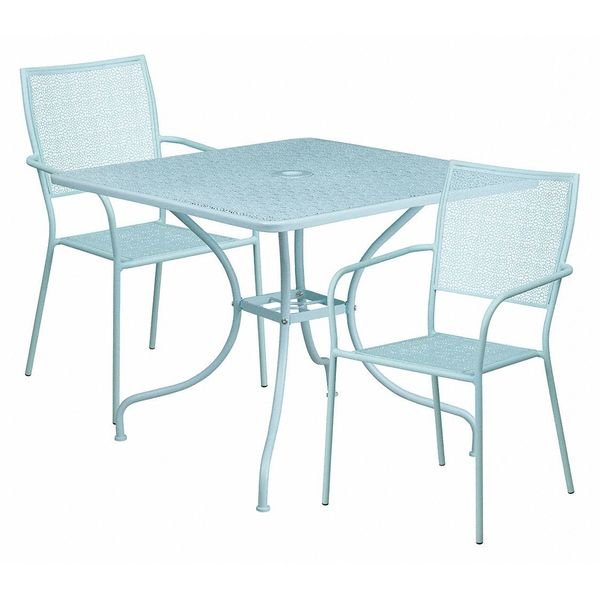 35.5" SQ Sky Blue Steel Table w/ 2 Chairs, Flash Furniture, Mfr#: CO-35SQ-02CHR2-SKY-GG