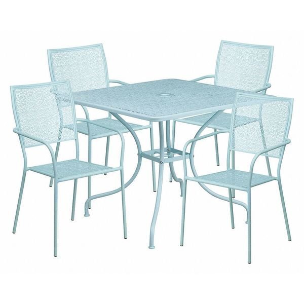 35.5" SQ Sky Blue Steel Table w/ 4 Chairs, Flash Furniture, Mfr#: CO-35SQ-02CHR4-SKY-GG