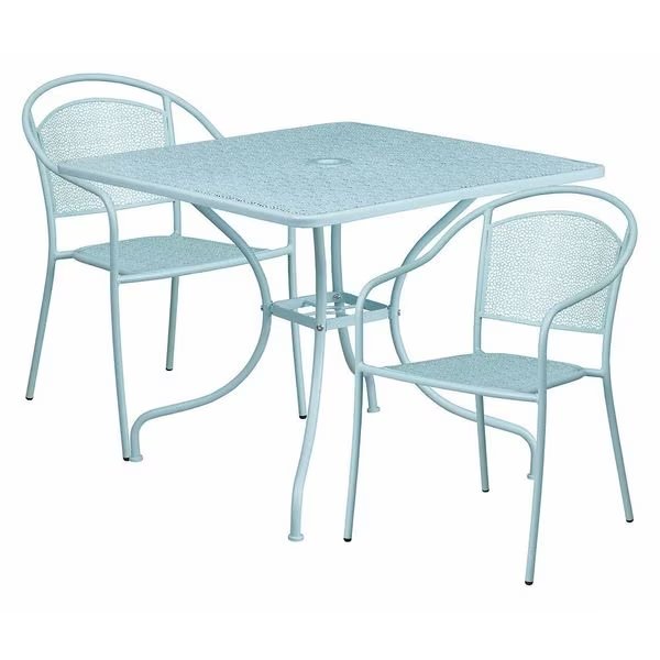 35.5" SQ Sky Blue Steel Table w/ 2 Chairs, Flash Furniture, Mfr#: CO-35SQ-03CHR2-SKY-GG
