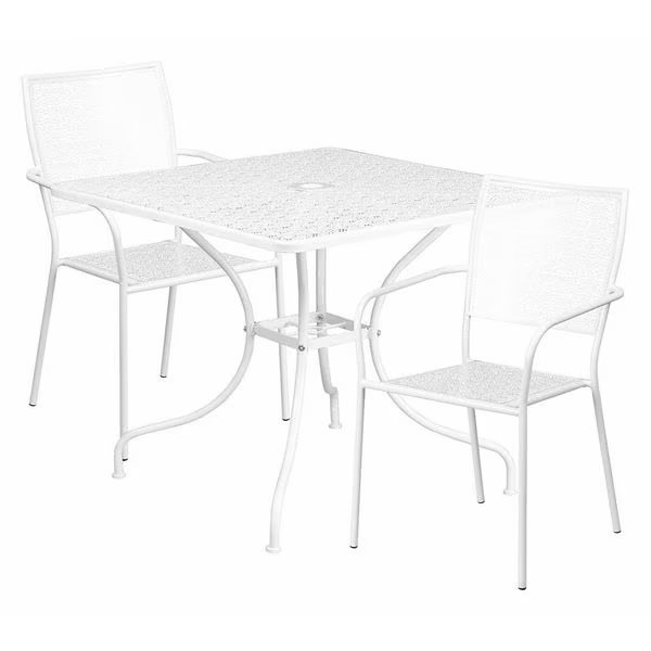 35.5" Square White Steel Table w/ 2 Chairs, Flash Furniture, Mfr#: CO-35SQ-02CHR2-WH-GG