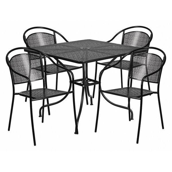 35.5" Square Black Steel Table w/ 4 Chairs, Flash Furniture, Mfr#: CO-35SQ-03CHR4-BK-GG