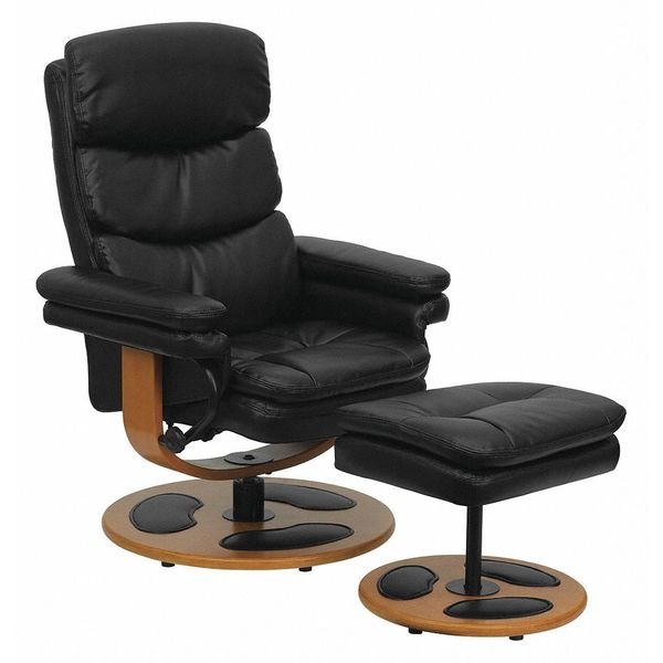 Black LeatherSoft Recliner & Ottoman w/ Wood Base, Flash Furniture, Mfr#: BT-7828-PILLOW-GG