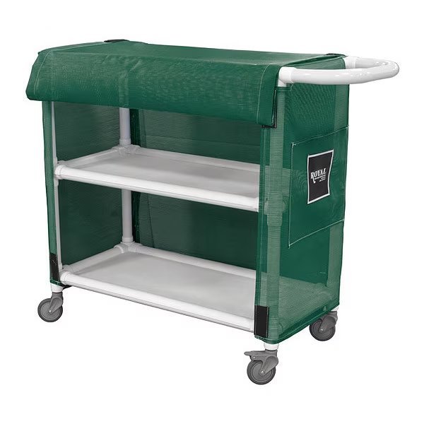 PVC Linen Cart, 32", 2 Shelf, Green, Royal Basket Trucks, Mfr#: G32-EEX-L2A-3ULN