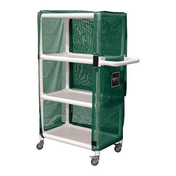 PVC Linen Cart, 32", 3 Shelf, Green, Royal Basket Trucks, Mfr#: G32-EEX-L3A-3ULN