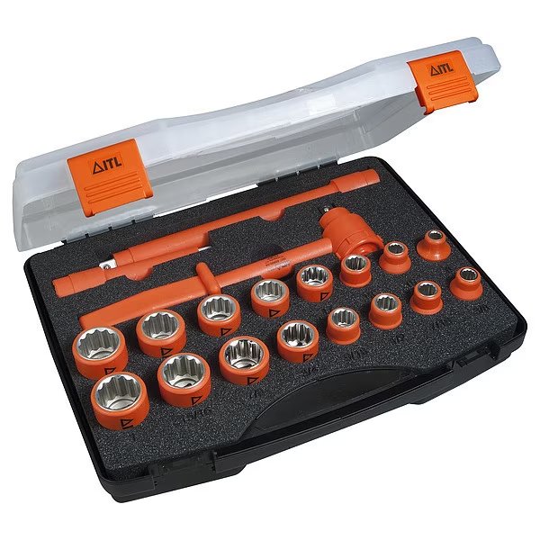 1000V Insulated 1/2" Drive Combination Socket Set, 19-Piece, Itl, Mfr#: 03095