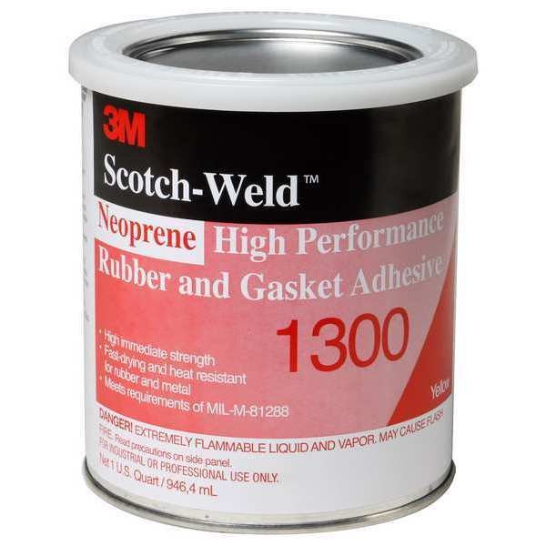 Liquid Gasket Adhesive, 1 qt, Yellow, Temp Range -30 to 300 Degrees F, 3M, Mfr#: 1300