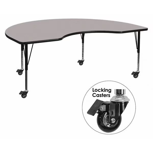 Kidney Activity Table, 48" W X 72" L X 25.5" H, Laminate, Grey, Flash Furniture, Mfr#: XU-A4872-KIDNY-GY-H-P-CAS-GG