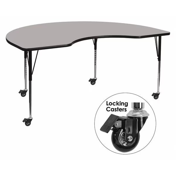 Kidney Activity Table, 48" W X 96" L X 30.37" H, Laminate, Grey, Flash Furniture, Mfr#: XU-A4896-KIDNY-GY-T-A-CAS-GG