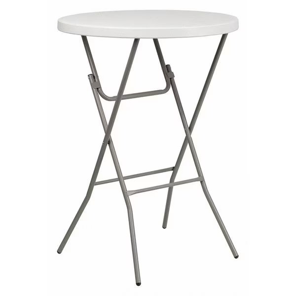 Round Fold Bar Table, Plastic, Rnd, White, 32", 31.5" W, 31.5" L, 43.5" H, Plastic Top, White, Flash Furniture, Mfr#: RB-32RB-BAR-GW-GG