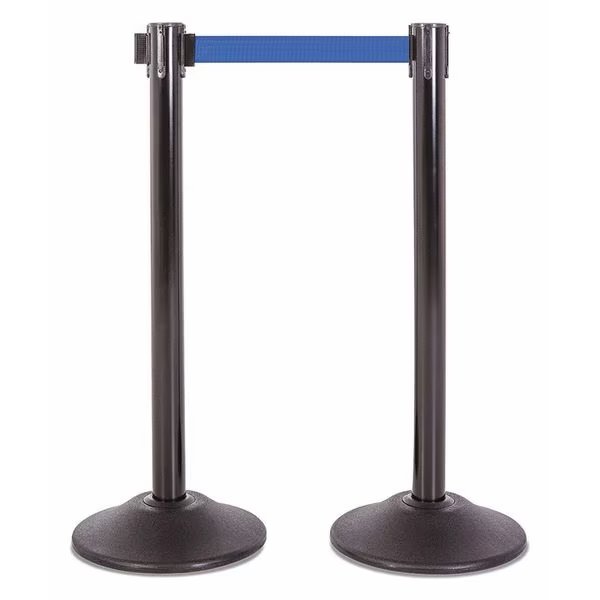Steel Stanchion, Black, 7.5ft, Blue Belt, PR, Us Weight, Mfr#: U2102BLU