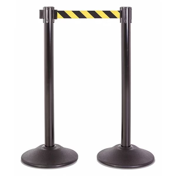 Steel Stanchion, Blk, 7.5ft, Yel/Bk Belt, PR, Us Weight, Mfr#: U2102CYB