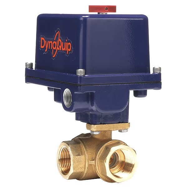 1" FNPT Brass Electronic Ball Valve 3-Way, Port: Standard L, Dynaquip Controls, Mfr#: EYHG5AUE25