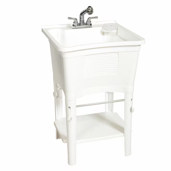 Freestanding Utility Laundry Tub with Pull-Out Faucet, White, Zenna Home, Mfr#: ELT2006W