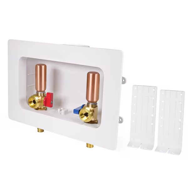 Washing Machine Outlet Box W/ Hammer Arrestors 1/2'' PEX A, White ABS, Everflow, Mfr#: SB300-FH