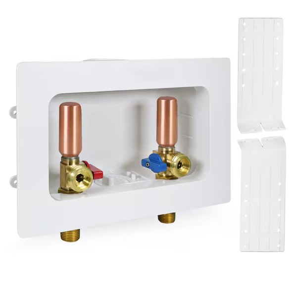 Washing Machine Outlet Box W/ Hammer Arrestors 1/2'' MIP/ SWT, White ABS, Everflow, Mfr#: SB300-TH