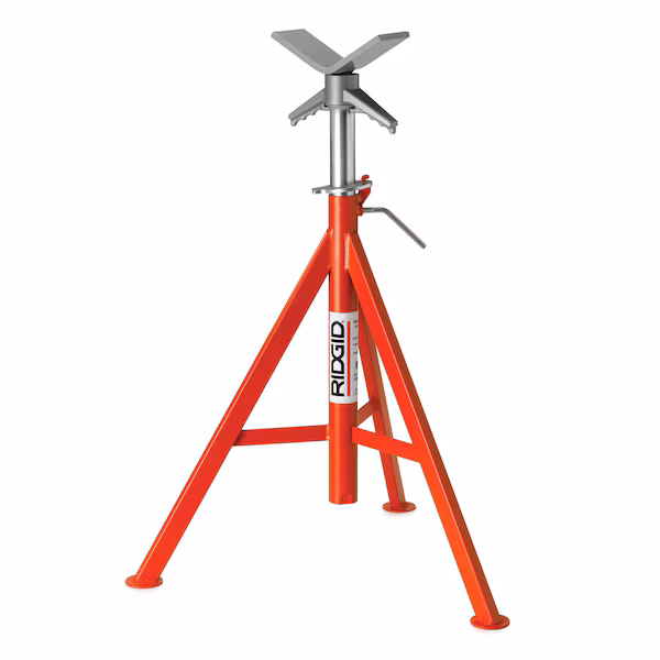 V-Head Pipe Stand, 2,500 lb Max Load Capacity, Adj Leg, 52 in Max Ht, 28 in Min Ht, 1/8 to 12 In, Ridgid, Mfr#: VJ-99