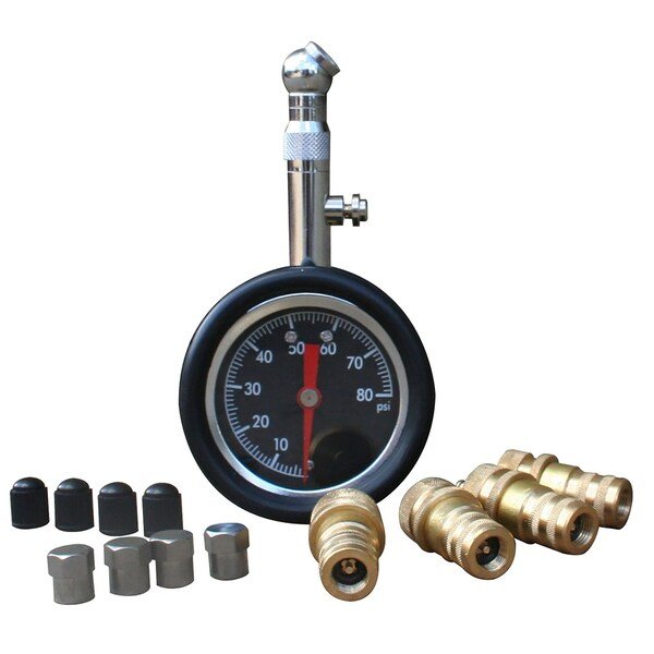 Deflators Set with 2" Tire Pressure Gauge, 13 Pieces, Black Bull, Mfr#: TPGDSET
