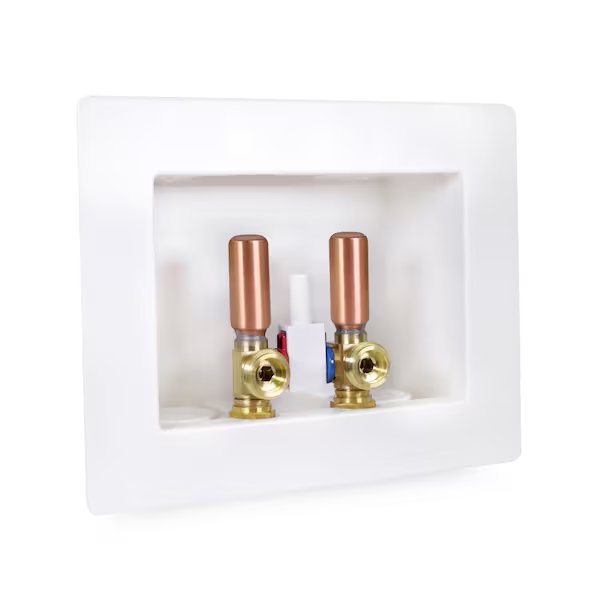 Washing Machine Outlet Box, Dual Drain, Assmbld W/ 1/2'' Push-Fit Valves & Hammer Arrestors, White ABS, Everflow, Mfr#: SB200-UH