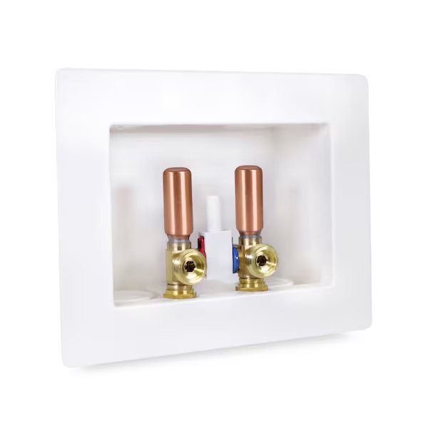 Washing Machine Outlet Box, Dual Drain, Assmbld W/ 1/2'' PEX B Valves & Hammer Arrestors, White ABS, Everflow, Mfr#: SB200-PH
