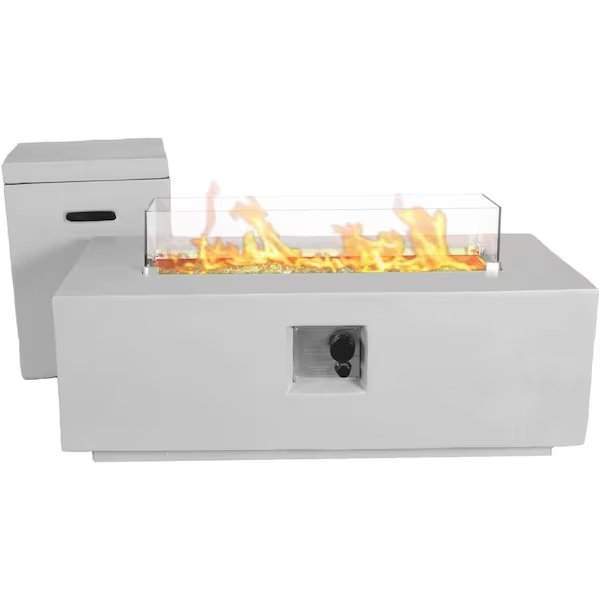 42in x 15in Rectangular MGO Propane Fire Pit Table W/ Side Table Tank Storage, Crystal Glass Beads, Bluegrass Living, Mfr#: DFT42R-CG