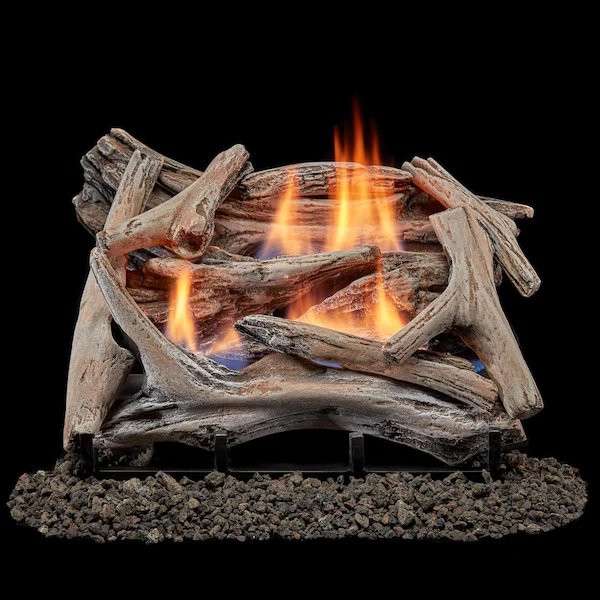 Vent Free Dual Fuel Gas Log Set, 18 in Drift Wood, 30,000 BTU, Remote Control, Bluegrass Living, Mfr#: B18DR-UL2