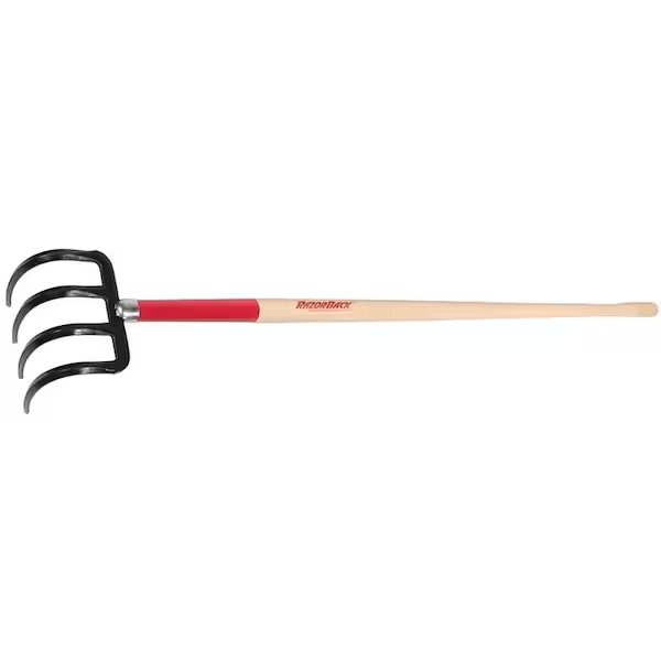 Potato Hook, 634 in W, 5788 in L, 712 in L Tine, 4 Tine, 8 in Ferrule, Hardwood Handle, Union Tools, Mfr#: 75138