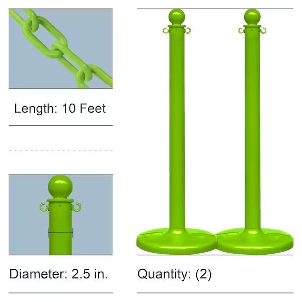 Sfty Grn Medium Duty Stanchion Kit with Plastic Chain, 2PK, Mr. Chain, Mfr#: 71114-2