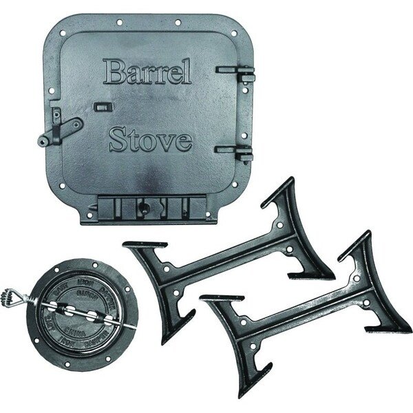 US STOVE BK100E/BSK1000 Barrel Stove Kit, Iron, 2-Piece, For 30 or 55 gal Barrel Drums, Us Stove Co, Mfr#: BK100E/BSK1000