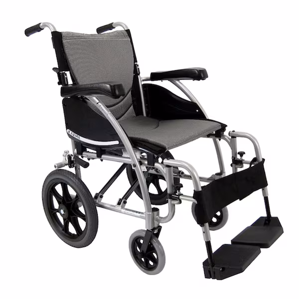 S-Ergo 115 20 in. seat Ergonomic Transport Wheelchair with Swing-Away Footrests in Silver, Karman Healthcare, Mfr#: S-115F20SS-TP